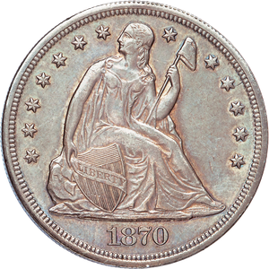1870 Liberty Seated Silver Dollar, With Motto Main Image