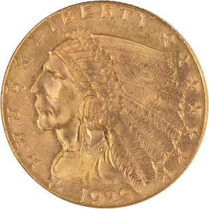 1929 Indian Head Gold $2.50 Quarter Eagle Main Image