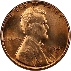 1947-D Lincoln Head Cent MS60 Main Image