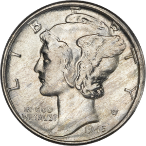 1945-D Mercury Silver Dime, Full Bands Main Image
