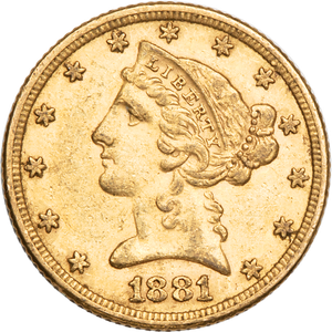 1881 Liberty Head $5 Gold Half Eagle Main Image