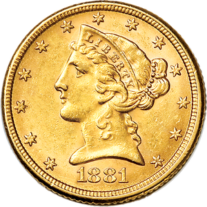 1881 Liberty Head $5 Gold Half Eagle Main Image