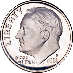 1981-S Roosevelt Dime, Clear S PR63 Main Image