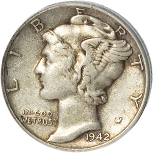 1942-D 2/1 Mercury Silver Dime CAC  AU50 Main Image