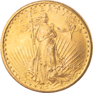 1908 Saint-Gaudens $20 Gold, No Motto MS64 Main Image