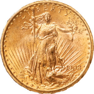 1908 Saint-Gaudens $20 Gold, No Motto MS63 Main Image