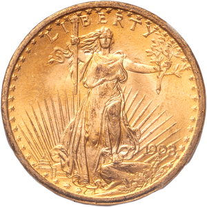 1908 Saint-Gaudens $20 Gold Piece, No Motto Main Image