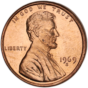 1969-S Lincoln Head Cent MS60 Main Image