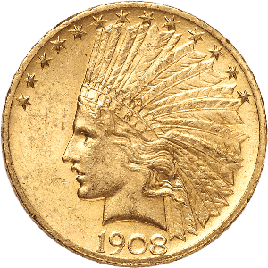 1908 Indian Head $10 Gold, with motto AU50 Main Image