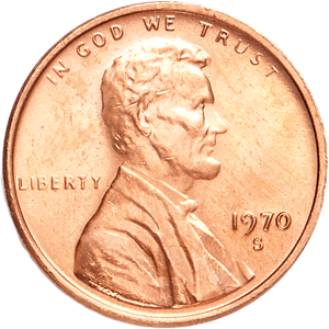 1970-S Small Date Lincoln Cent, Uncirculated, MS60 Main Image