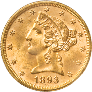 1893 Liberty Head $5 Gold Half Eagle Main Image