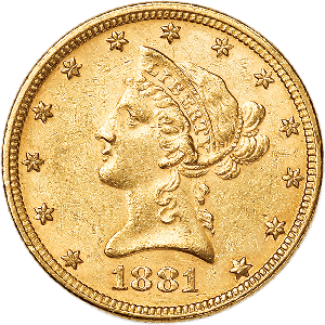 1881 Liberty Head $10 Gold AU50 Main Image