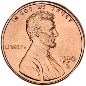 1990-D Lincoln Head Cent MS60 Main Image
