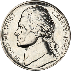 1990-D Jefferson Nickel MS60 Main Image