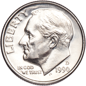 1990-D Roosevelt Dime MS60 Main Image