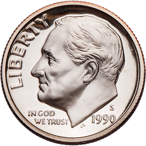 1990-S Roosevelt Dime PR63 Main Image