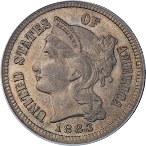 1883 Nickel Three Cent Piece ANCS   AU58 Main Image