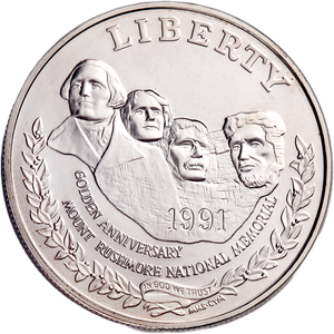 1991-P Mount Rushmore Golden Anniversary Silver Dollar Main Image