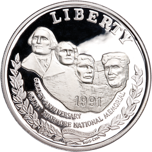 1991-S Mount Rushmore Golden Anniversary Silver Dollar Main Image