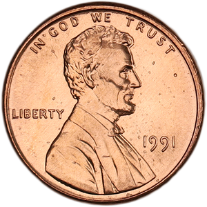 1991 Lincoln Head Cent MS60 Main Image
