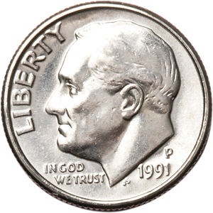 1991-P Roosevelt Dime MS60 Main Image