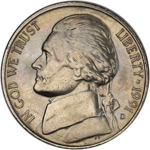 1991-D Jefferson Nickel MS60 Main Image