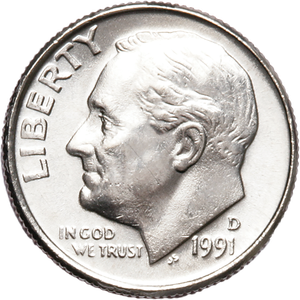 1991-D Roosevelt Dime MS60 Main Image