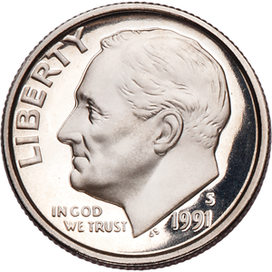 1991-S Roosevelt Dime PR63 Main Image