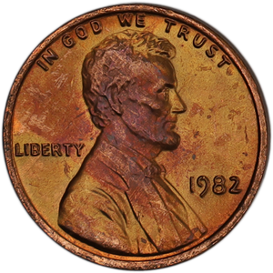 1982 large date Lincoln cent copper penny. Uncirculated in RED MS