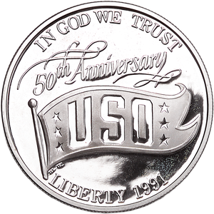 1991-S USO 50th Anniversary Silver Dolar Commemorative Main Image
