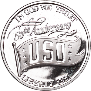 1991-S USO 50th Anniversary Silver Dolar Commemorative Main Image