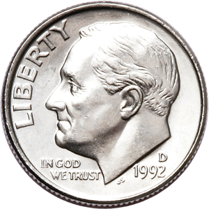 1992-D Roosevelt Dime MS60 Main Image