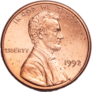 1992 Lincoln Head Cent MS60 Main Image