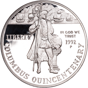 1992-P Columbus Commemorative Silver Dollar, Choice Proof, PR63 Main Image