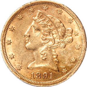 1891-CC $5 Liberty Head Gold Half Eagle Main Image