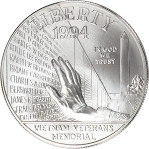 1994-W Vietnam War Veterans Memorial Silver Dollar Main Image