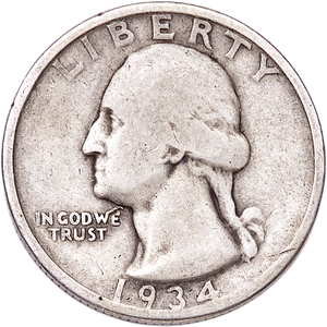 1934 Washington Silver Quarter, Medium Motto G Main Image