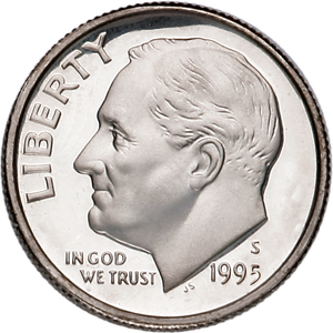 1995-S 90% Silver Roosevelt Dime PR63 Main Image