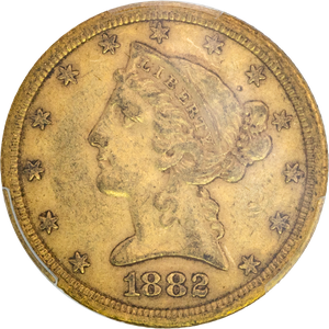 1882-CC Gold $5 Lib Head Motto PCGS A55+ Main Image