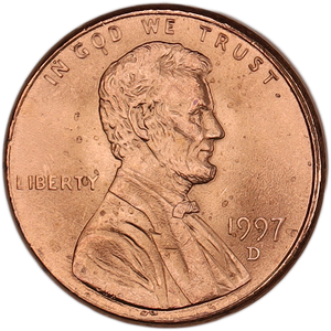 1997-D Lincoln Head Cent MS60 Main Image