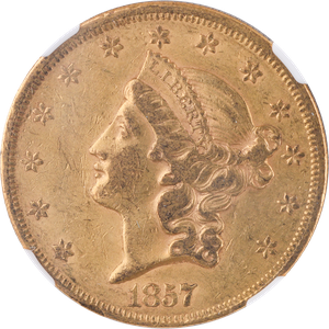 1857 Gold $20 Liberty Head NGC      AU53 Main Image