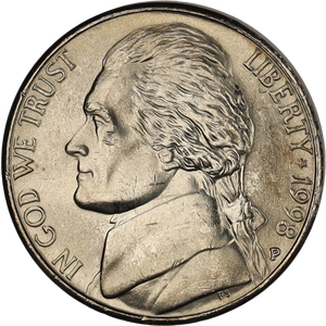 1998-P Jefferson Nickel MS60 Main Image