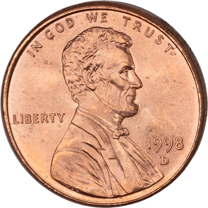 1998-D Lincoln Head Cent MS60 Main Image