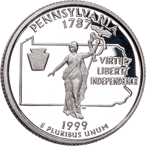 1999-S 90% Silver Pennsylvania Statehood Quarter Main Image