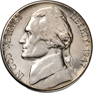 1947-S Jefferson Nickel MS60 Main Image