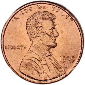 1999-D Lincoln Head Cent MS60 Main Image