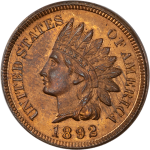 1892 Indian Head Cent, Variety 3, Bronze Main Image