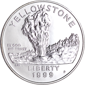 1999-P Yellowstone National Park Silver Dollar, Choice Uncirculated Main Image