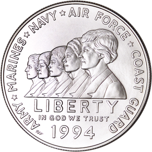 1994-W Women in Military Service Memorial Silver Dollar, Choice Uncirculated, MS63 Main Image