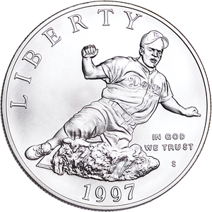 1997-S Jackie Robinson Commemorative Silver Dollar, Choice Uncirculated Main Image